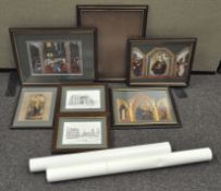 A collection of framed and glazed pictures,