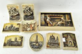 A collection of topographical wall plaques, including examples by Ivorex,