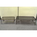 Two vintage brass coffee tables, each of rectangular section with reeded column legs,