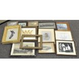 A group of various pictures and prints, mostly framed,