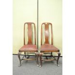 A pair of Queen Anne style dining chairs, each with rexin seats,