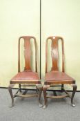 A pair of Queen Anne style dining chairs, each with rexin seats,