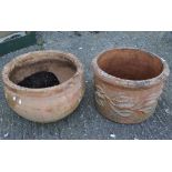 Two large terracotta garden plant pots,