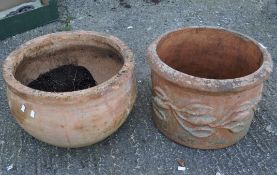 Two large terracotta garden plant pots,