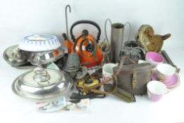 A collection of assorted items, to include a Le Creuset kettle,