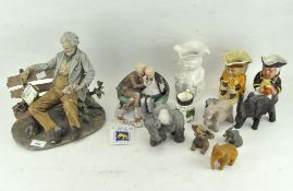 A collection of ceramics, including four pottery toby jugs,