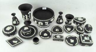 Nineteen items of Wedgwood black and white Jasper Ware, 20th century, impressed marks,