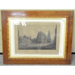 A framed and glazed print depicting the Royal Exchange,