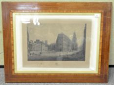 A framed and glazed print depicting the Royal Exchange,