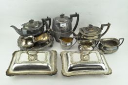 An extensive collection of silver plate, including: a pair of gadrooned vegetable dishes 27 cm wide,