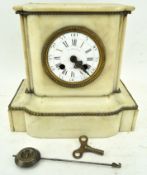 A French white marble mantel clock by H Rochat, Paris, with gilt-metal beeded borders,