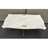 A marble topped coffee table, on gilt metal and silvered base, 20th century,