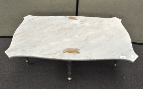 A marble topped coffee table, on gilt metal and silvered base, 20th century,