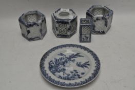 A collection of blue and white Chinese porcelain items,