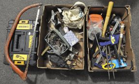 A collection of assorted tools, in boxes, to include an angle grinder,