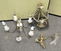 A brass lantern with five glazed panels,