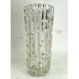 A 1960's Art Glass vase, of tall cylindrical form, moulded with interlocking H pattern,