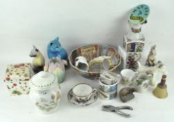 A collection of assorted ceramics, to include a couple of cats,