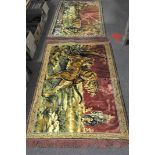 A pair of modern rugs depicting hunting scenes,