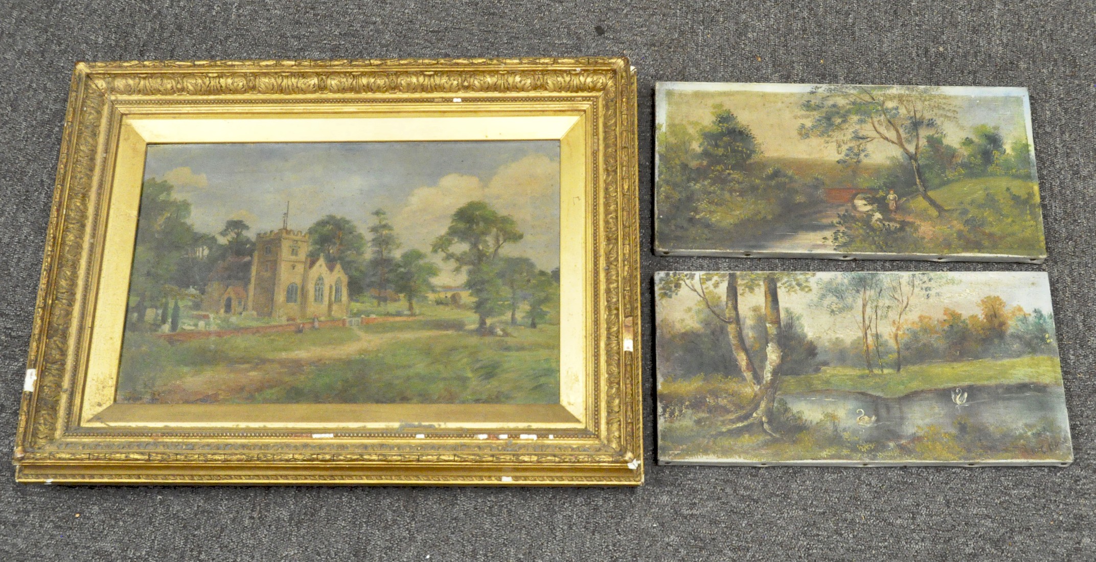 An Edwardian painting of a church, signed to bottom left D P Cast, 1903, mounted in gilt frame,