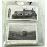 A collection of assorted vintage black and white photographs of trams