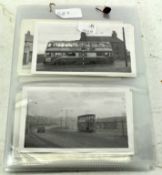 A collection of assorted vintage black and white photographs of trams