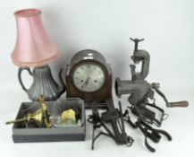 Assorted collectables, to include clock parts, a clock,