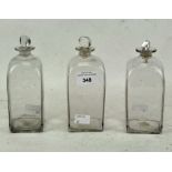 Three small early 19th century glass spirit decanters and stoppers,