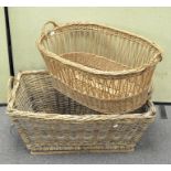 Two large wicker baskets, one square one of oval form,