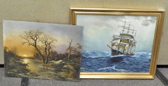 Two oil paintings, one a country landscape signed Thomas Williams,