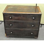 A chest of three long drawers, with turned handles,