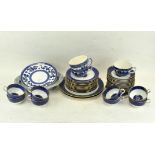 A Wedgwood porcelain part blue and white tea set with gilt rims, circa 1900, printed marks,