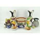 A group of assorted ceramics, including a pair of Toby jugs,