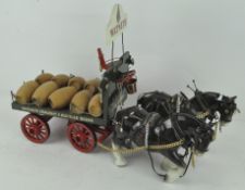 A model of a Watney Brewery drey wagon and horses