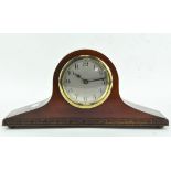 A Napoleon hat mahogany mantle clock, 20th century, with silvered dial,