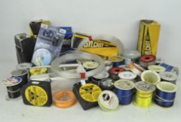 A box of bulk fishing line spools