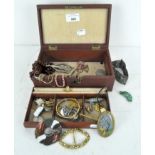 A selection of vintage costume jewellery, including an Art Deco lady's wristwatch, other watches,