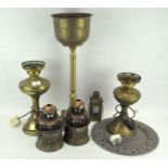 A selection of brassware, lamps, lanterns etc,