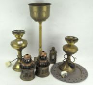 A selection of brassware, lamps, lanterns etc,
