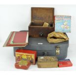 A quantity of games, in suitcase, including chess, beetledrive,