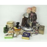 Assorted items, including figures of cats,