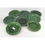 Eight majolica 'Green Leaf' plates,