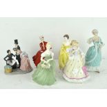 A collection of figures, including: Coalport, Royal Doulton Clarissa and examples by FP,