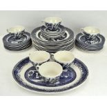 A collection of Staffordshire pottery Willow 'Broadhurst' pattern dinner wares, including plates,