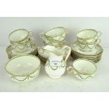 A Crescent China 'Geen Husk' pattern part tea service, circa 1910, printed purple and green marks,