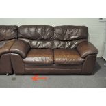 Two brown vinyl two-seater sofas,