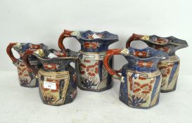 A set of five Masons Ironstone style jugs, marked to base Victoria Ironstone,