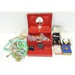 A quantity of costume jewellery, including simulated pearls, turquoise, two lady's wrist watches,