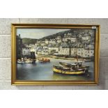 F Holland, signed painting depicting a port side scene, 50cm x 75cm,