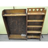 Two oak bookcases, one with carved top rail,